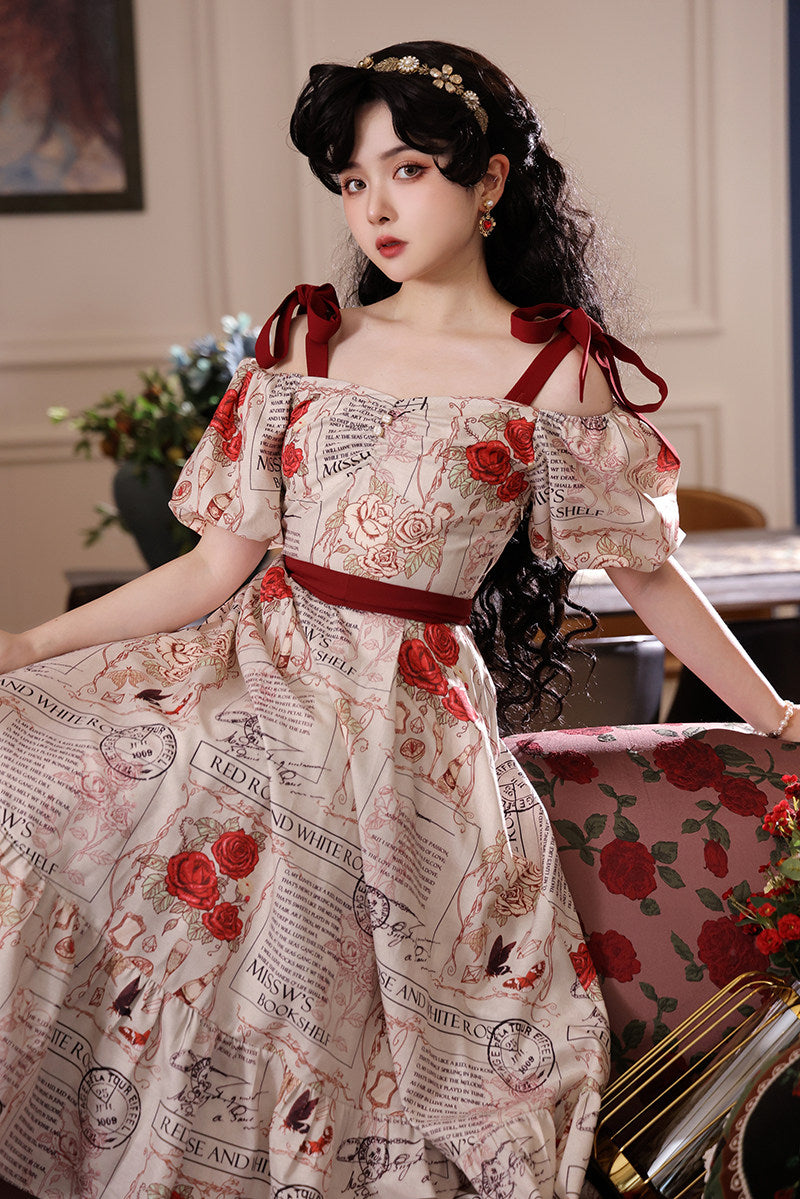 La Vie En Rose Square Neck Off Shoulder Camisole Lolita Maxi Dress Classic