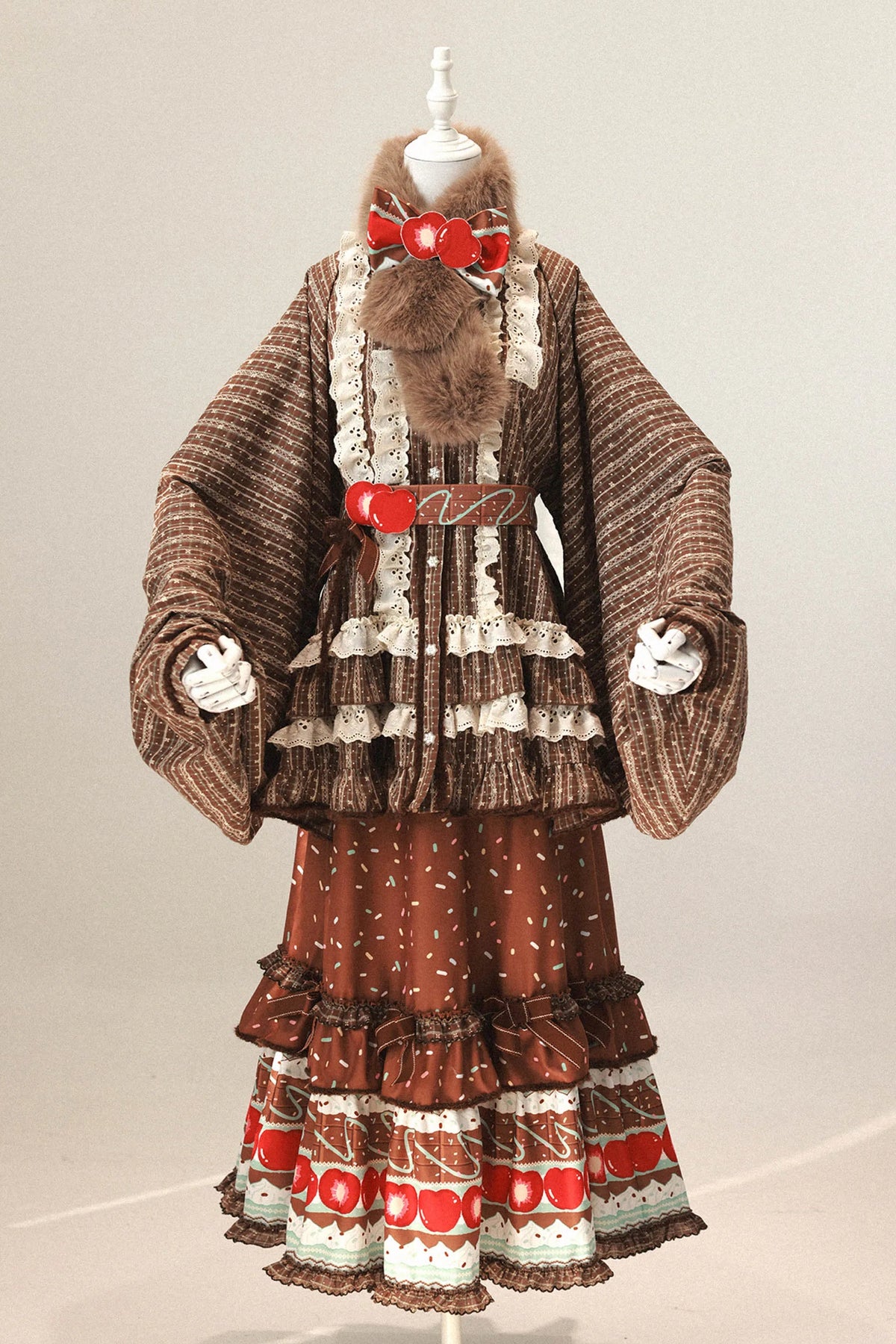 Cherry Mint Chocolate Sweet Lolita Pipa Sleeve Blouse Tiered Skirt Set