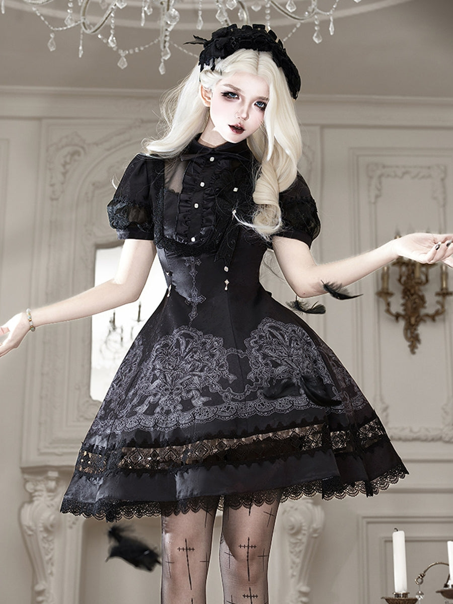 Black Lace Lily Gothic Classic Lolita OP Dress