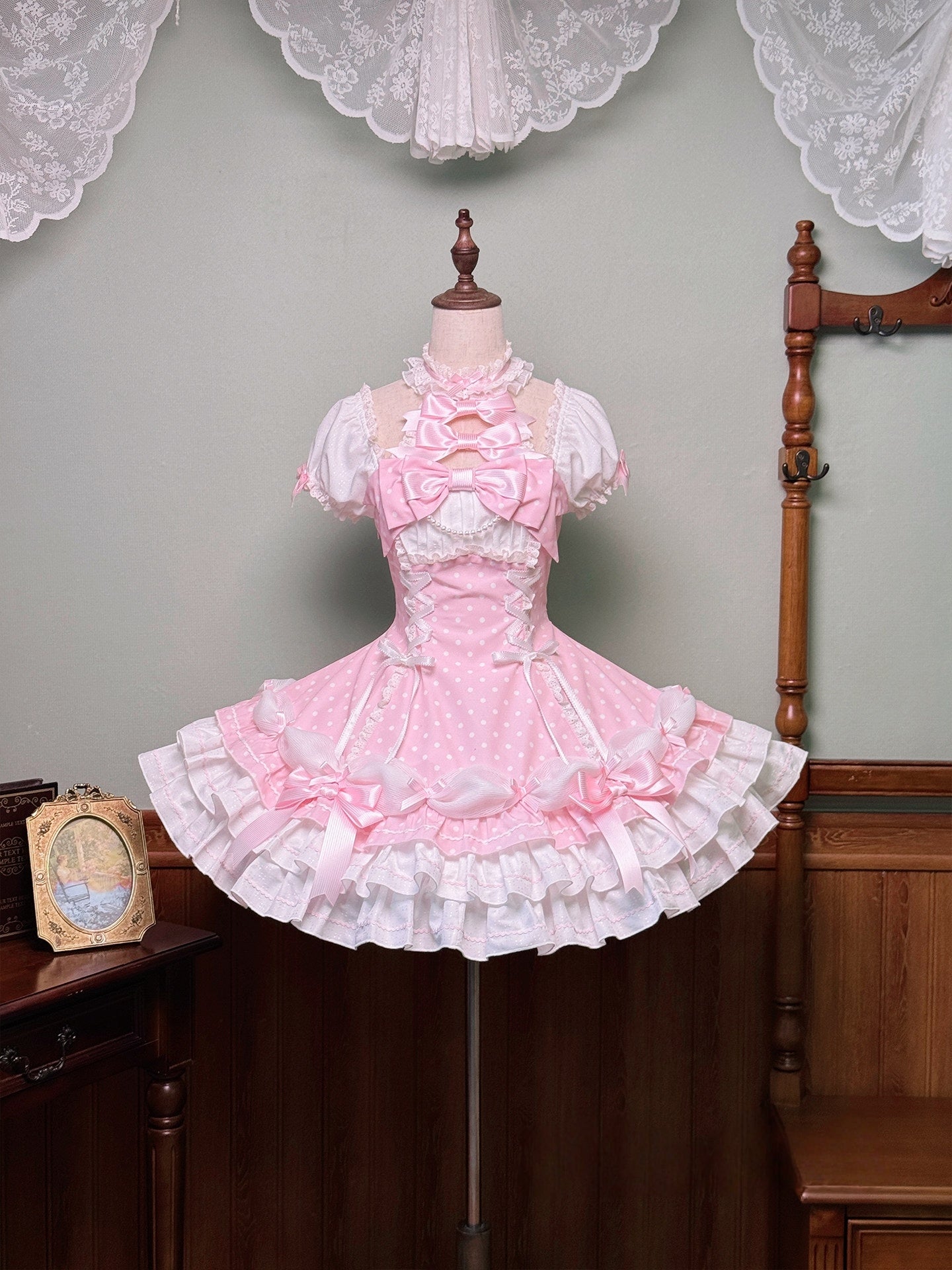 Vintage Polka Dot Lolita Halter Pink OP Dress