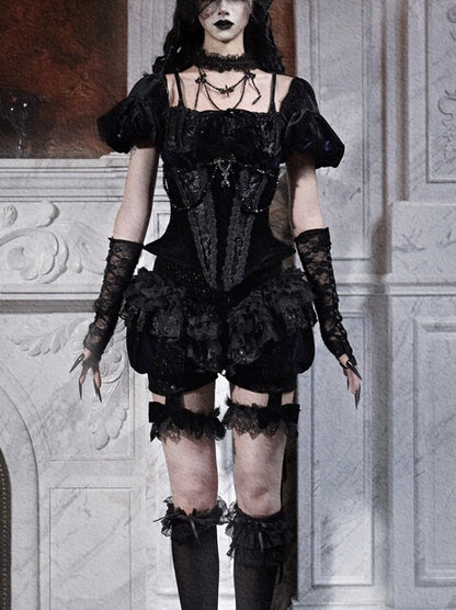 Lolita Dark style Fishbone Velvet Dress LG1009