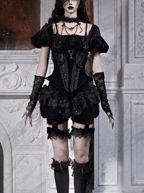 Lolita Dark style Fishbone Velvet Dress LG1009