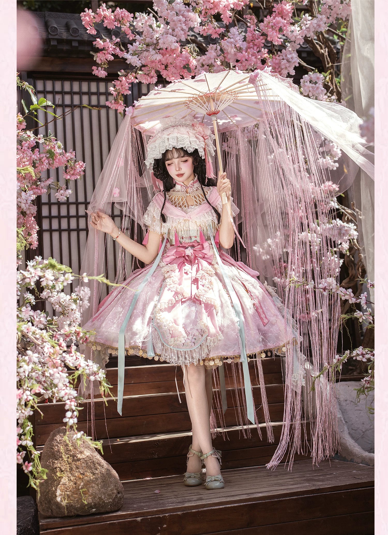 Hibiscus Huadan Pink Wa Lolita Short JSK Dress