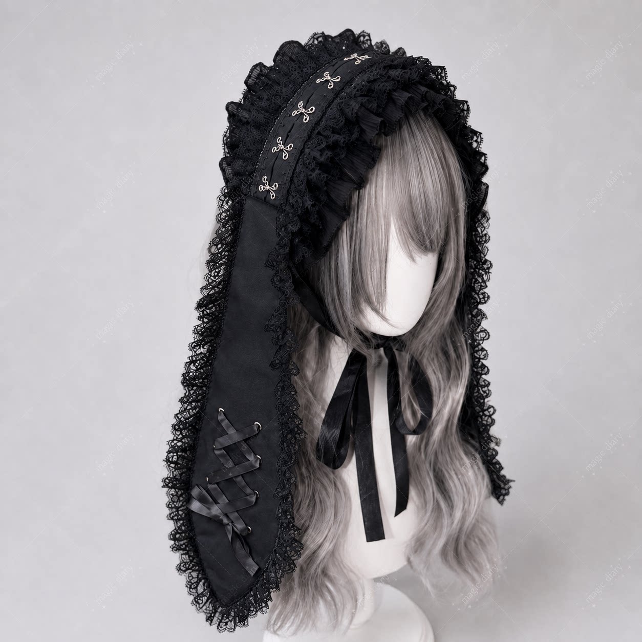 Long Ear Bunny Doll Lace Gothic Lolita Headband with Paw Heart Hair Clip
