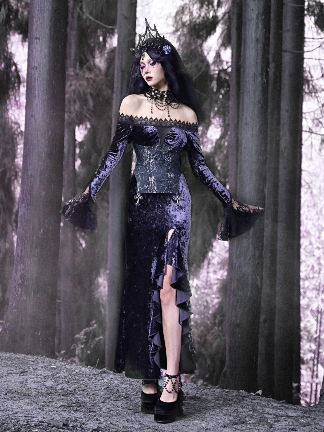 Lunar Ritual Gothic Long-sleeve Dress