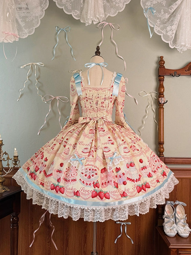 Strawberry Patissier Vintage‑Doll Aesthetic Lolita OP Dress