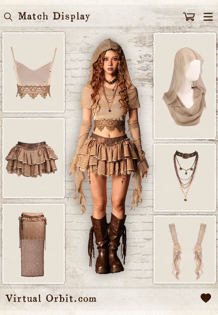 Ember Scorched Marks Shimmer Distressed Cami Hooded Shawl Ribbon Arm Sleeves