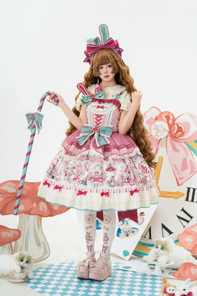 Cat Alice Fantasy Dreamland Lolita JSK Sweet Kawaii Wonderland Print