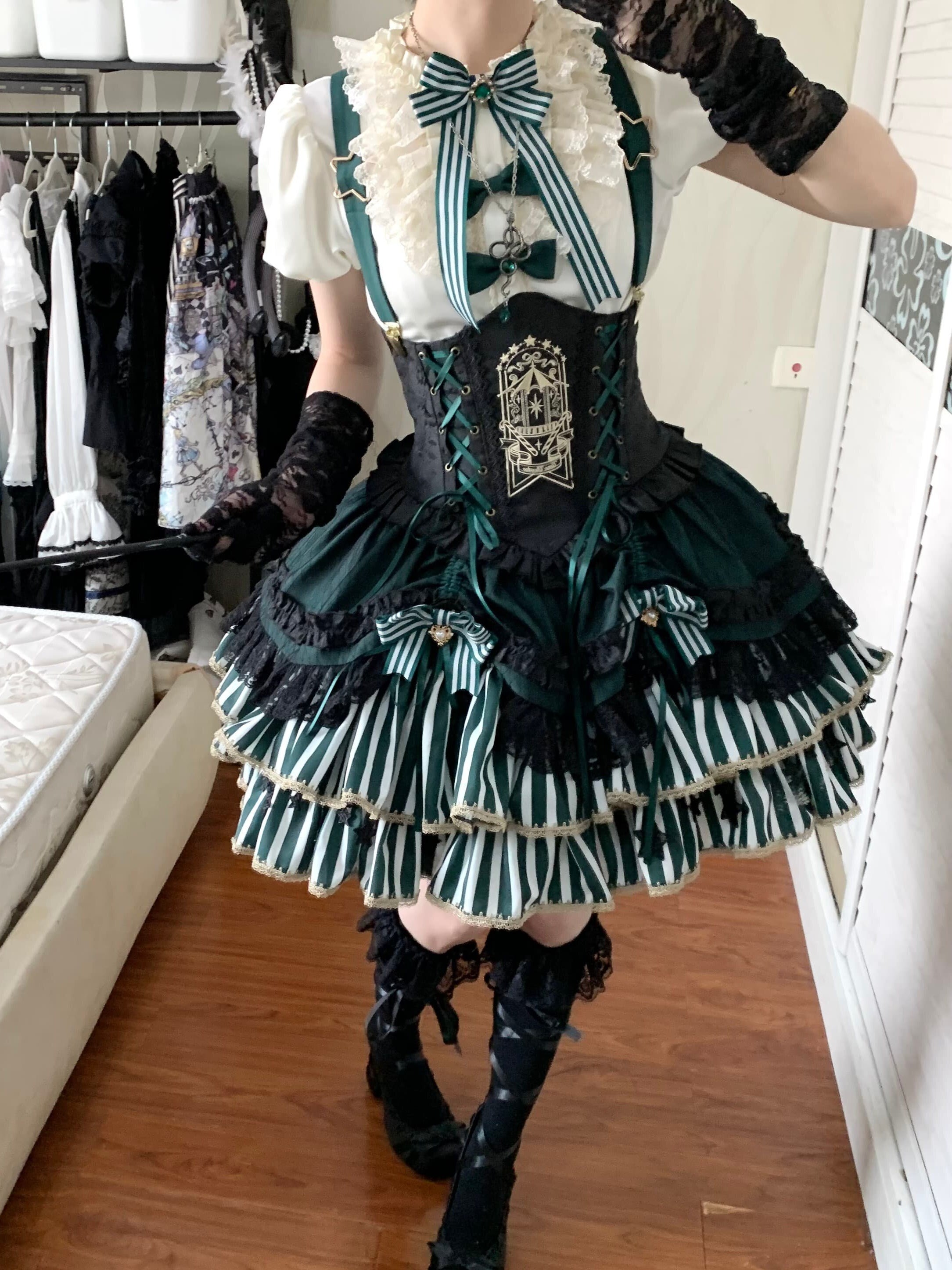 Star Track Academy Lolita Gothic Green Dress Set