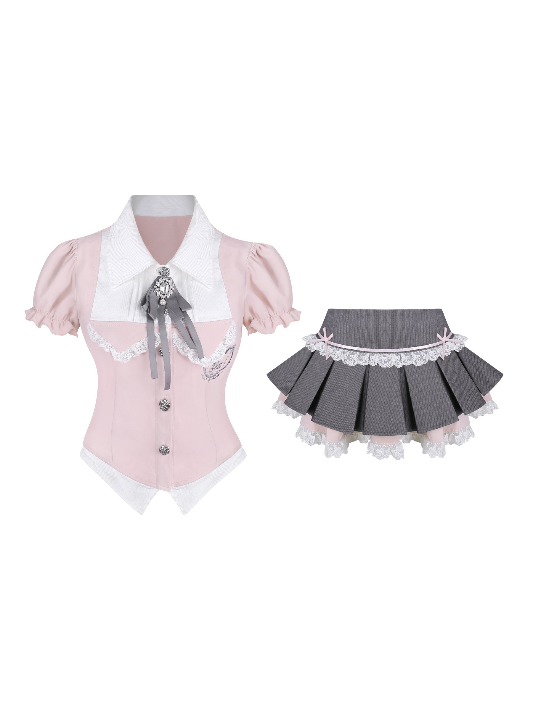 Sweet Cherry Academy Preppy Blouse & Skirt Set