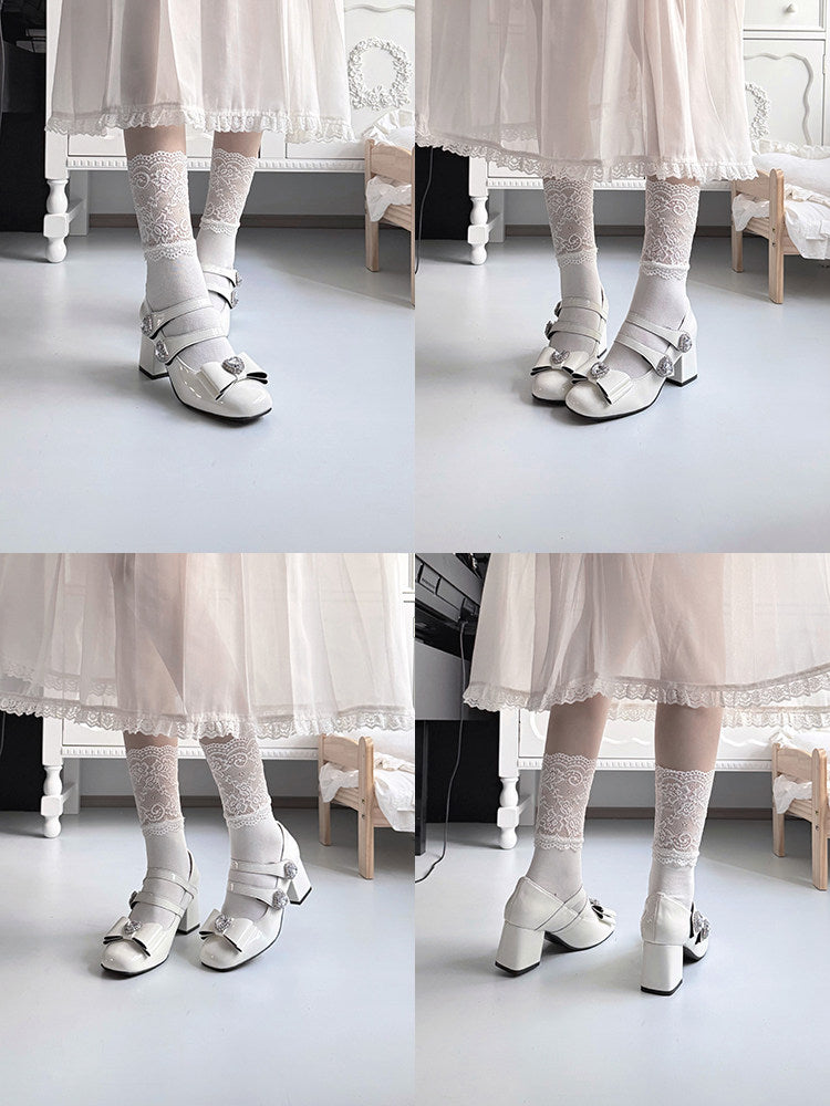 Night Prom Square Toe Mary Jane Chunky Heel Shoes