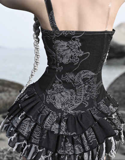 Lolita Punk Y2K Dragon Print Dress LG1022