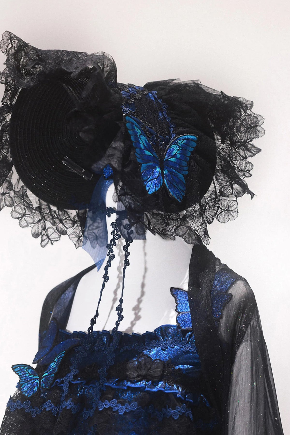 Shining Butterfly Lolita Dark Gothic Embroidered Blue Morpho JSK Set