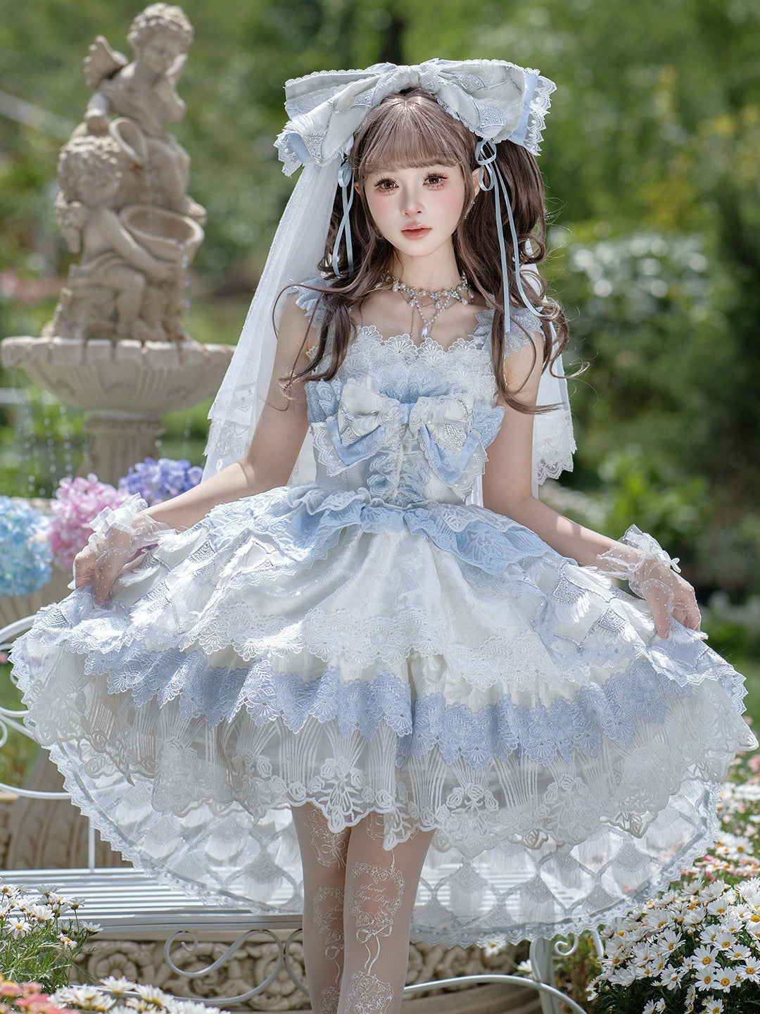 Peacock Feather SP Bridal Lolita Blue & White JSK Dress