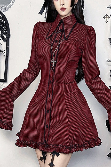 Gothic Dark Style Plaid Long Sleeve Dress