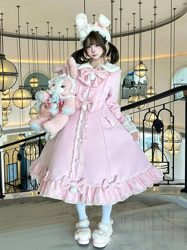 Nico Rabbit Lolita Original Autumn & Winter Sweet Style Pink Woolen Coat Outerwear