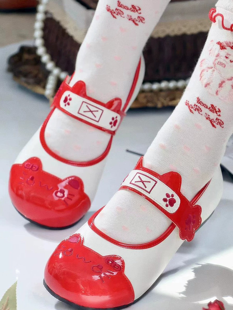 Sweet Lolita Cat Face Mary Jane Shoes with Paw Print Strap