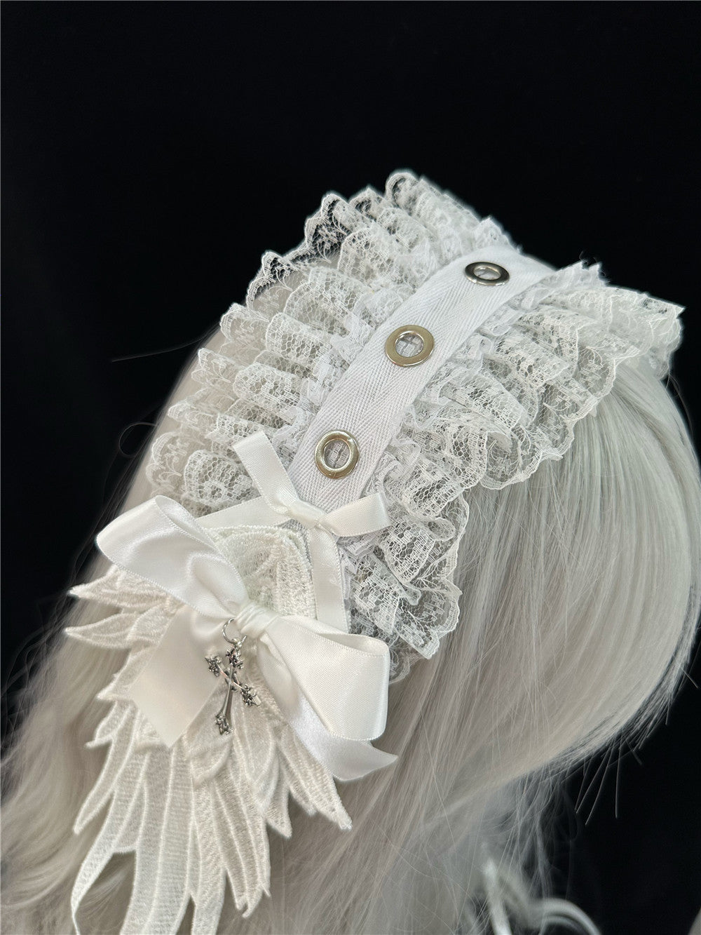 Dark Angel Wing Feather Lolita Gothic Headband with Cross Charm