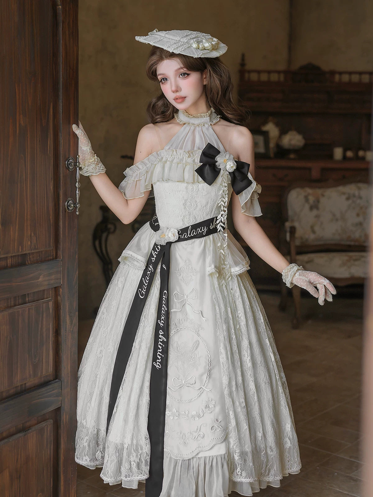 Glass Greenhouse Cream White French Retro Classical Lolita Dress