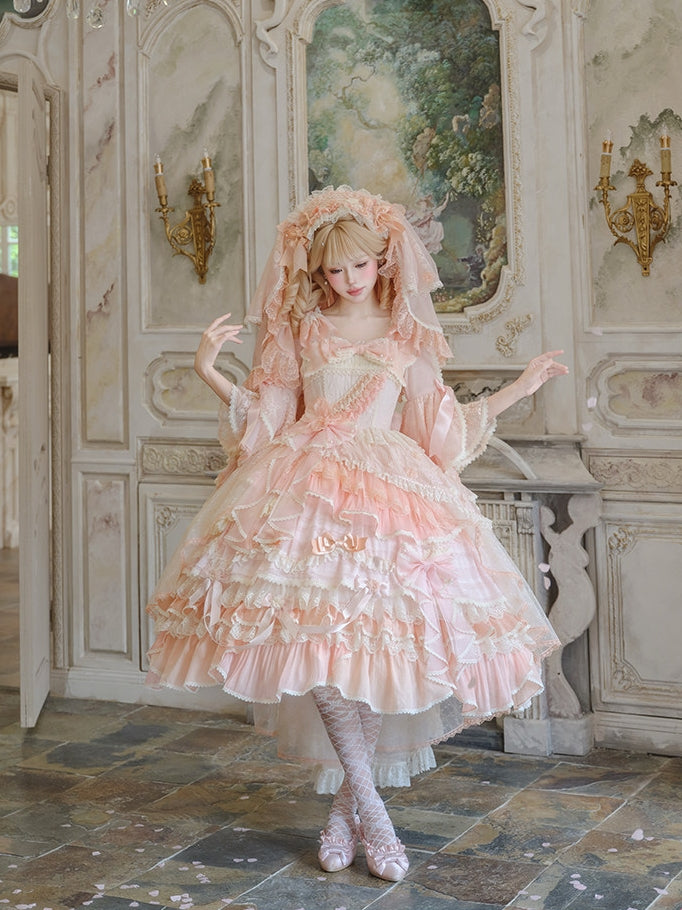 Cream Peach Princess x Barbie Collab Original Lolita Bridal OP Dress