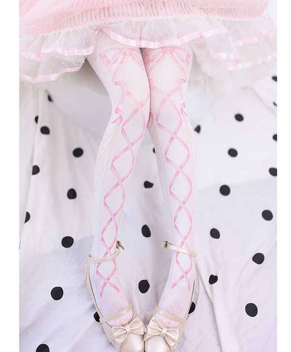 Lolita Sweet Printed Bow and Ribbon Pattern 120D Tights LE9005