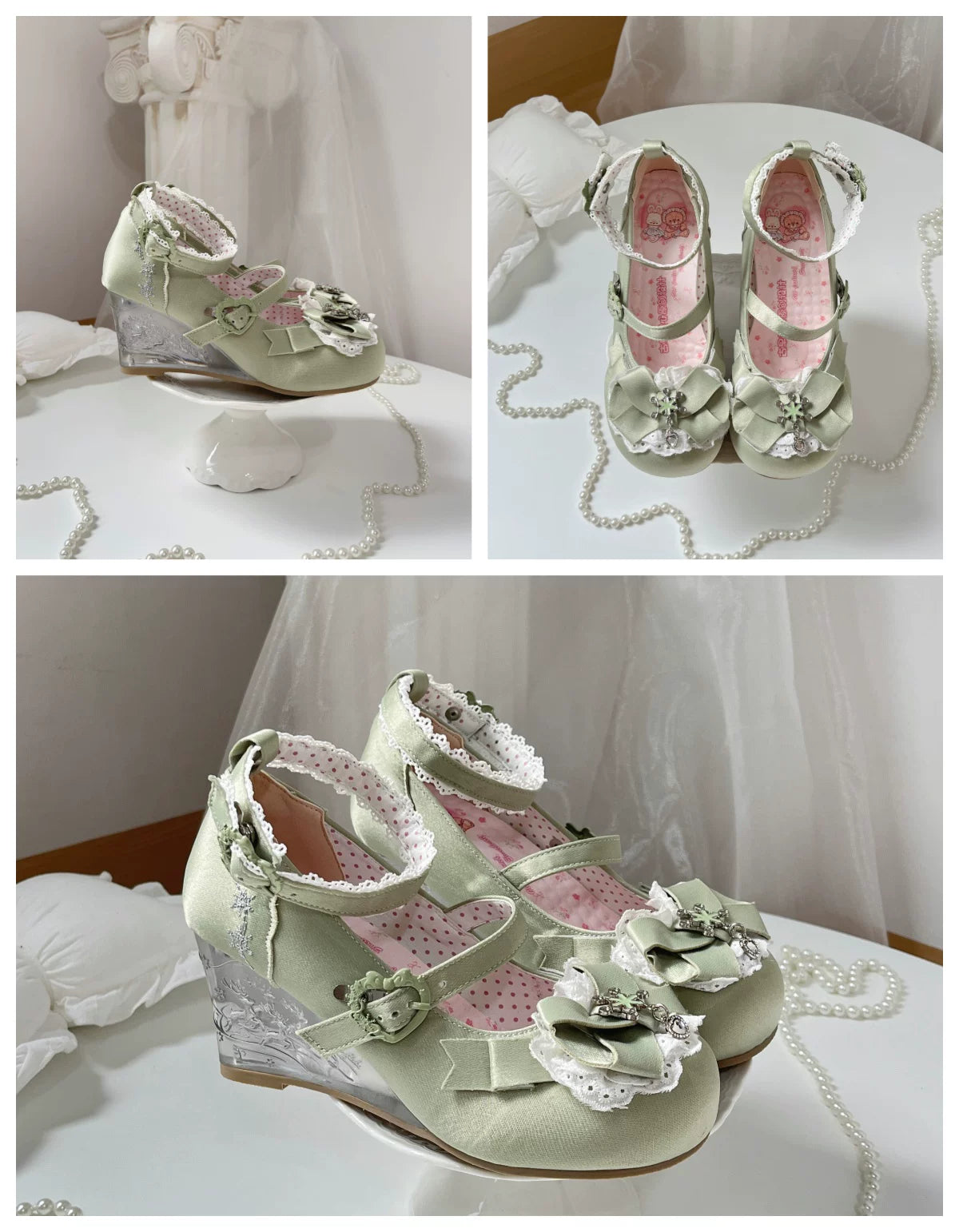 Snow Gift Sweet‑Girl Embossed Novelty‑Heel Lolita Wedge‑Heel Shoes