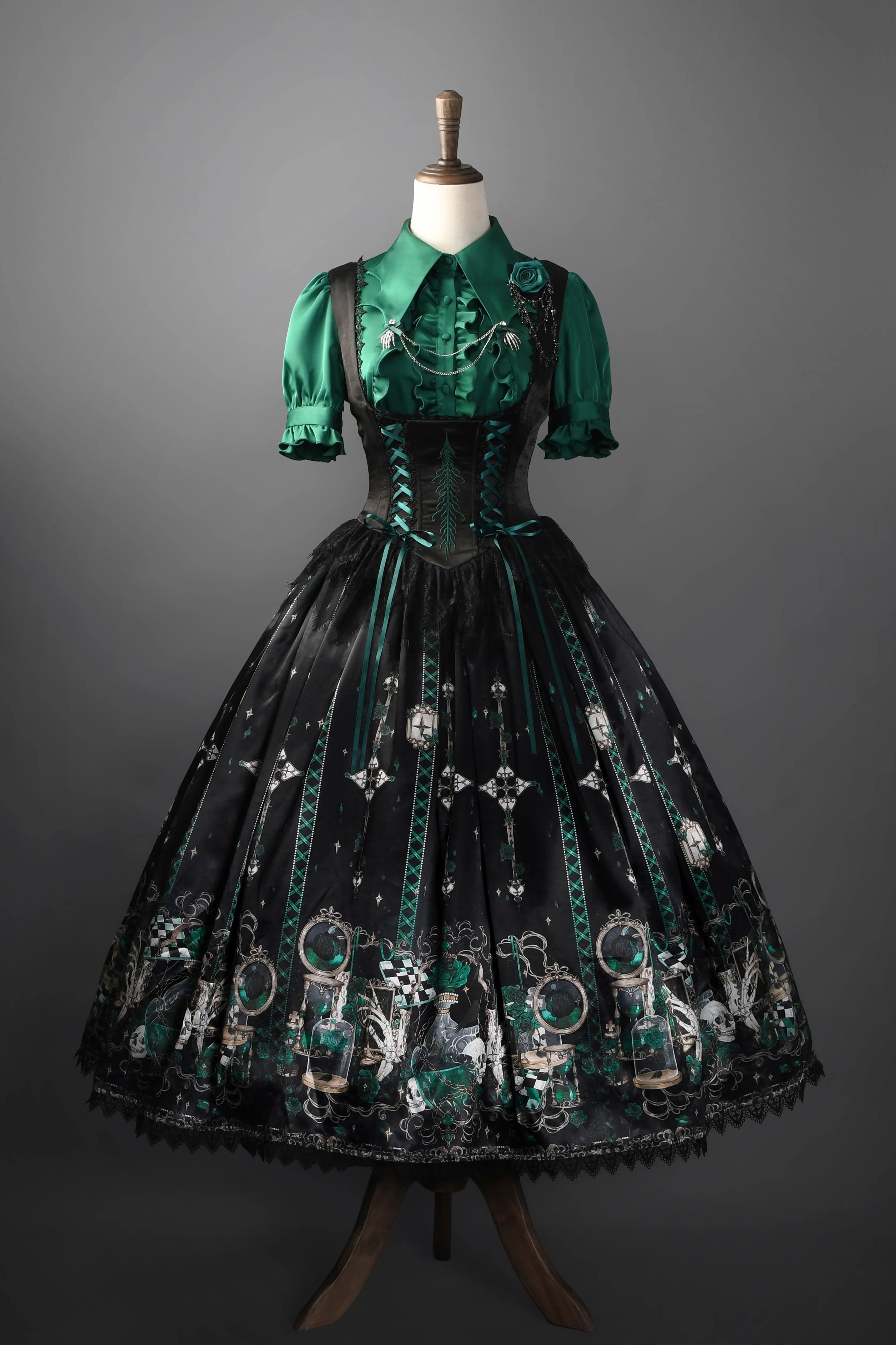 Blood Laboratory Green Skull Potion Print Gothic Lolita Long JSK