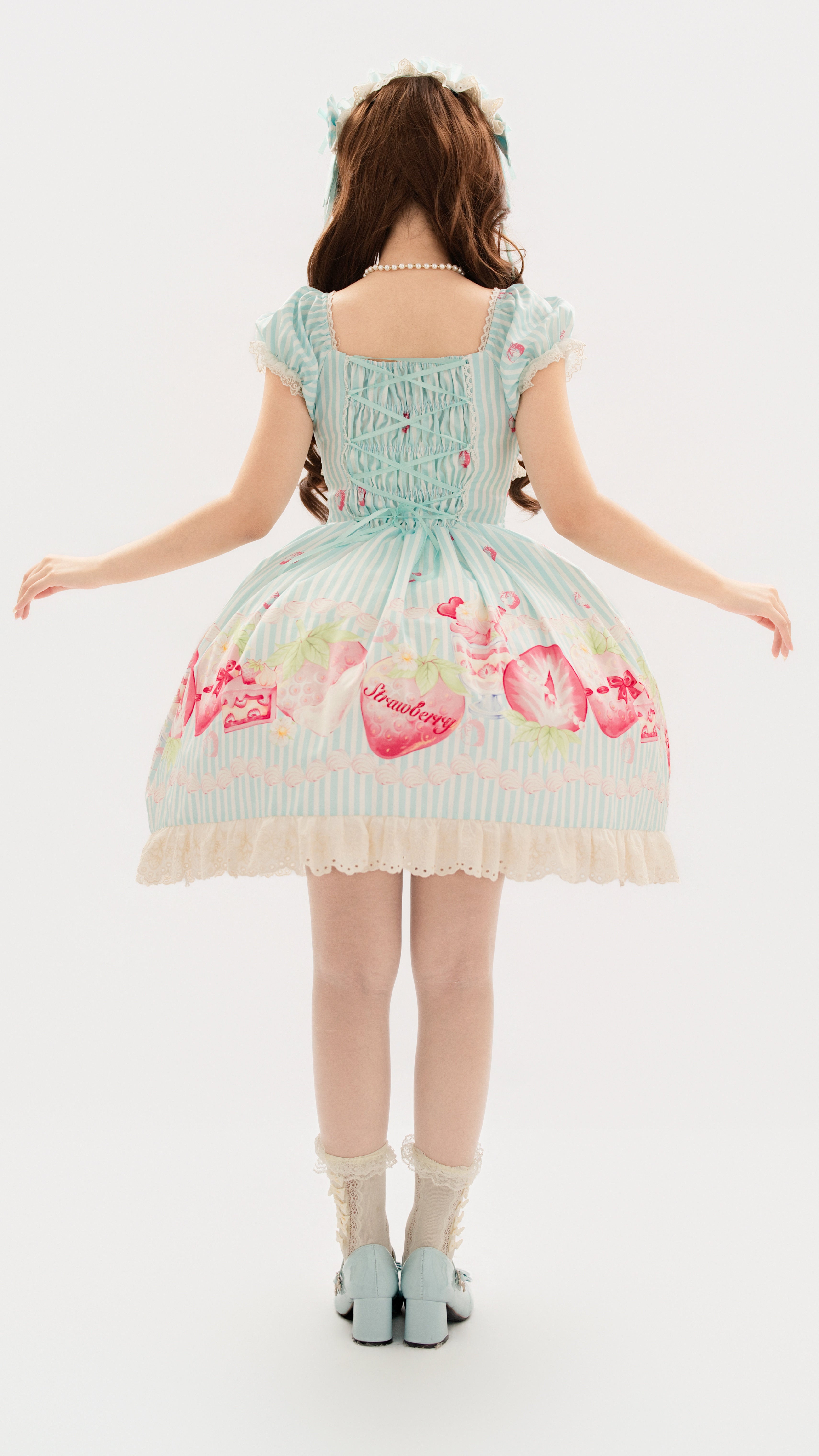 Strawberry Fairy Realm Sweet Stripe Lolita Print OP Dress