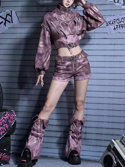Y2K Edgy Rivet Denim Set with Leg Harness LE1021