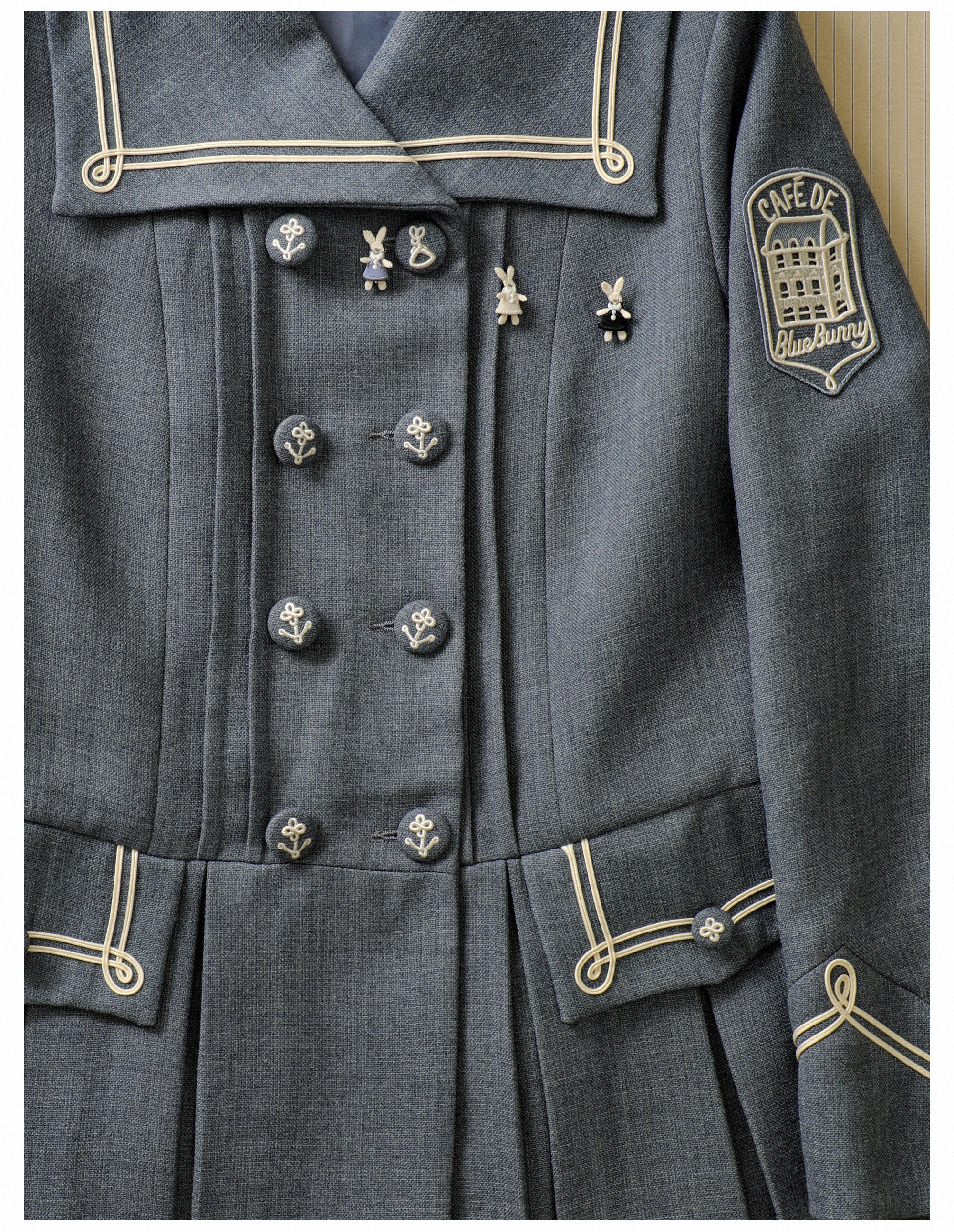 Blue White Trim Vintage Sailor Collar Jacket