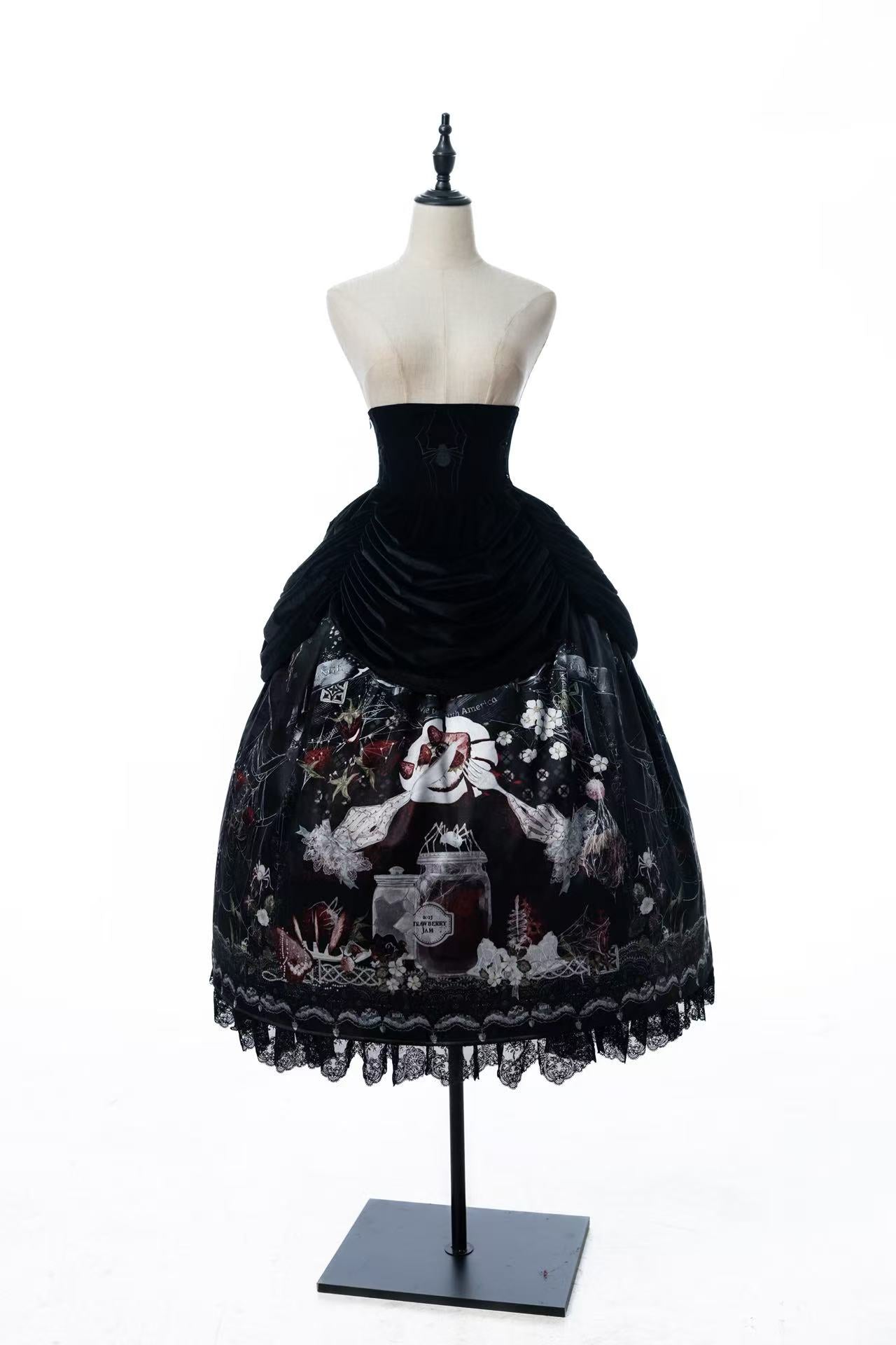 Hunting Strawberry Velvet Gothic Sweet Lolita Dress SK & Jacket Set