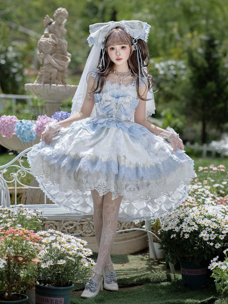 Peacock Feather SP Bridal Lolita Blue & White JSK Dress