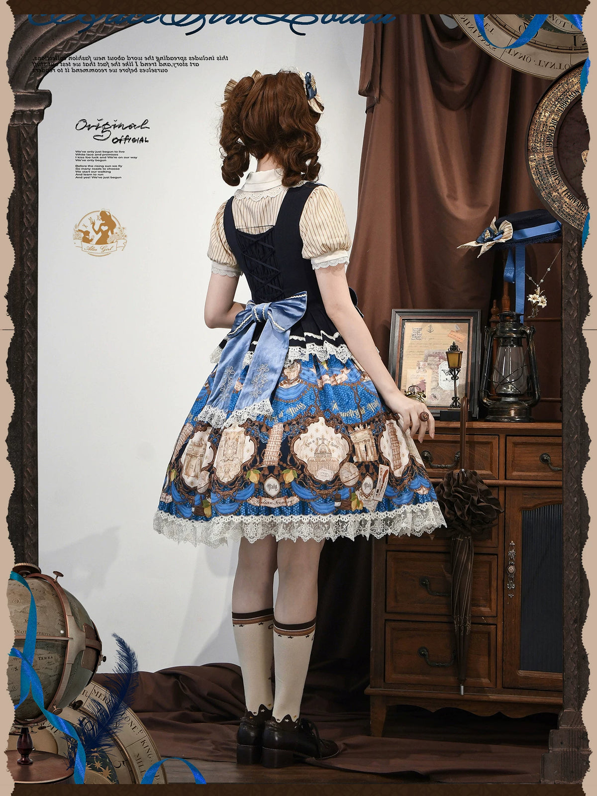 Italian Travelogue Navy British Style Lolita JSK Dress and Blouse