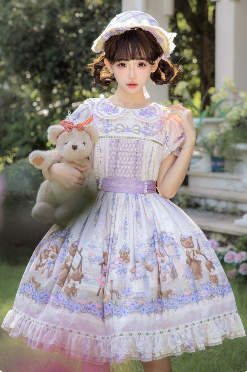 Bear‑Garden Floral Tale Sweet Printed Lolita JSK / OP Dress