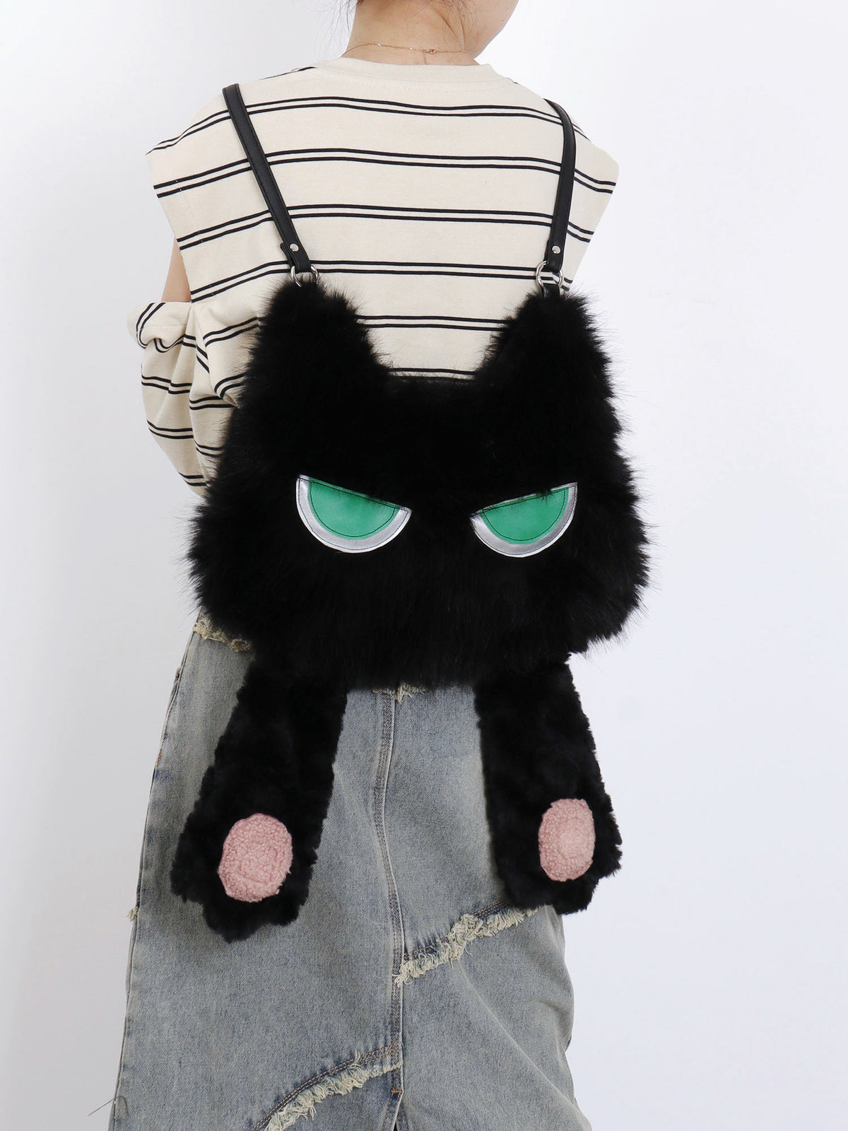 Face-Cover Cat Lolita Plush Denim Bag