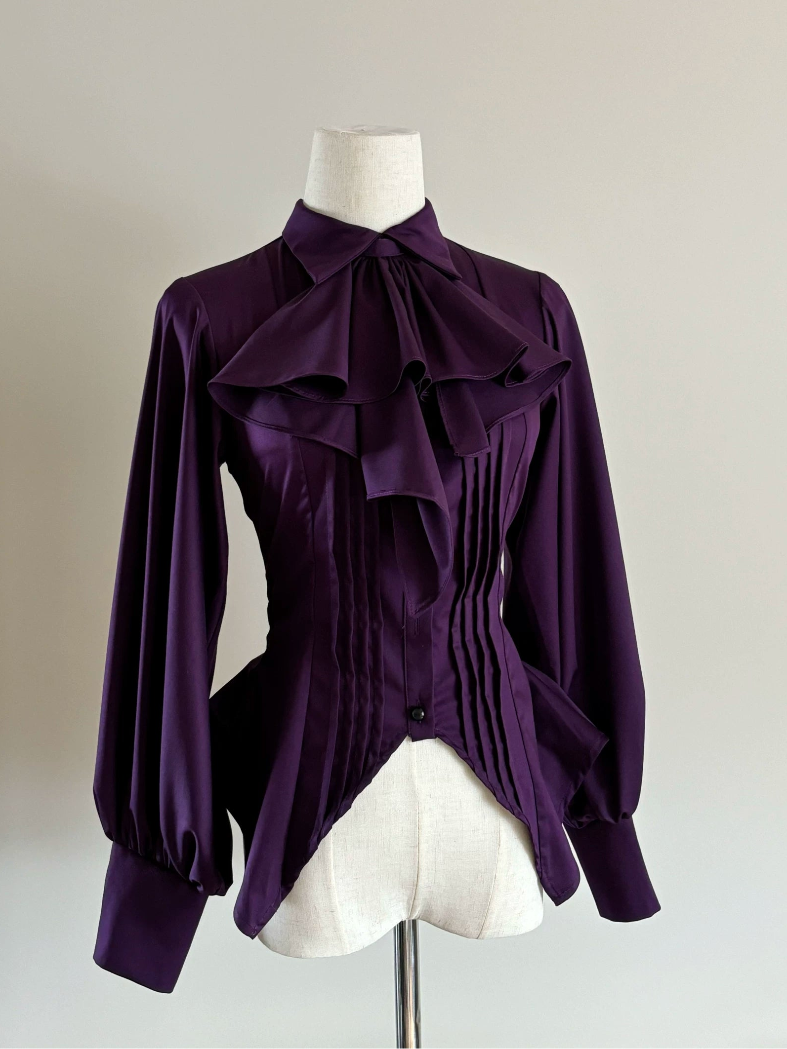 Kaguya Gothic Lolita Lantern Sleeve Pintuck Blouse White Purple
