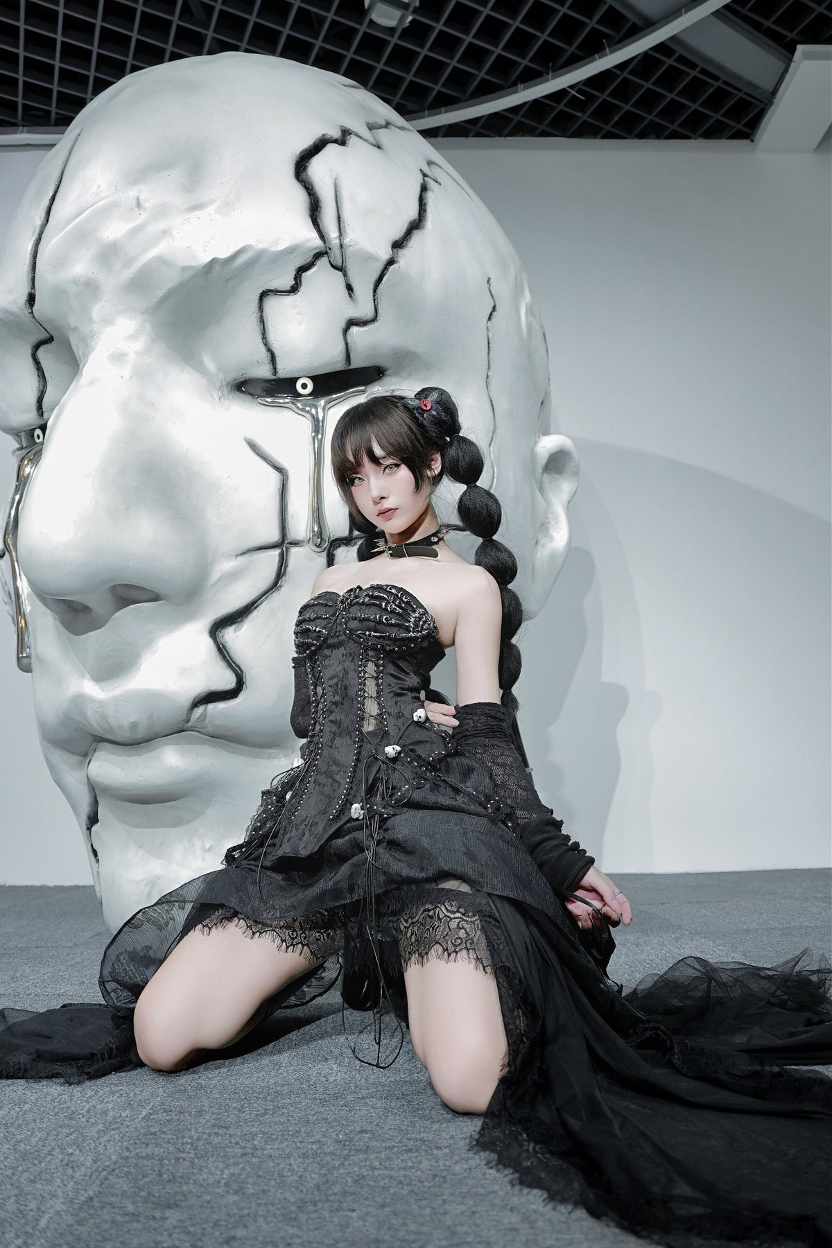 Pure Black Gothic Dark Halloween Corset & Half Skirt Set