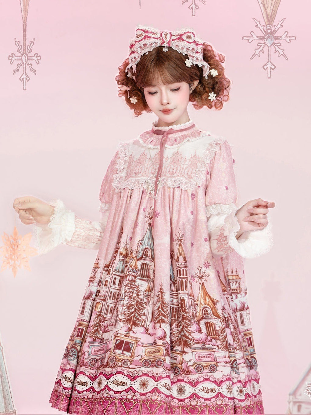 Arrive At The Land Of Snow Christmas Tulle Embroidery Lolita OP Dress