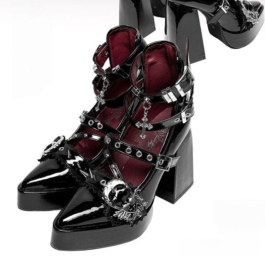 Lolita Gothic Dark style Block Mid Heels LE5023