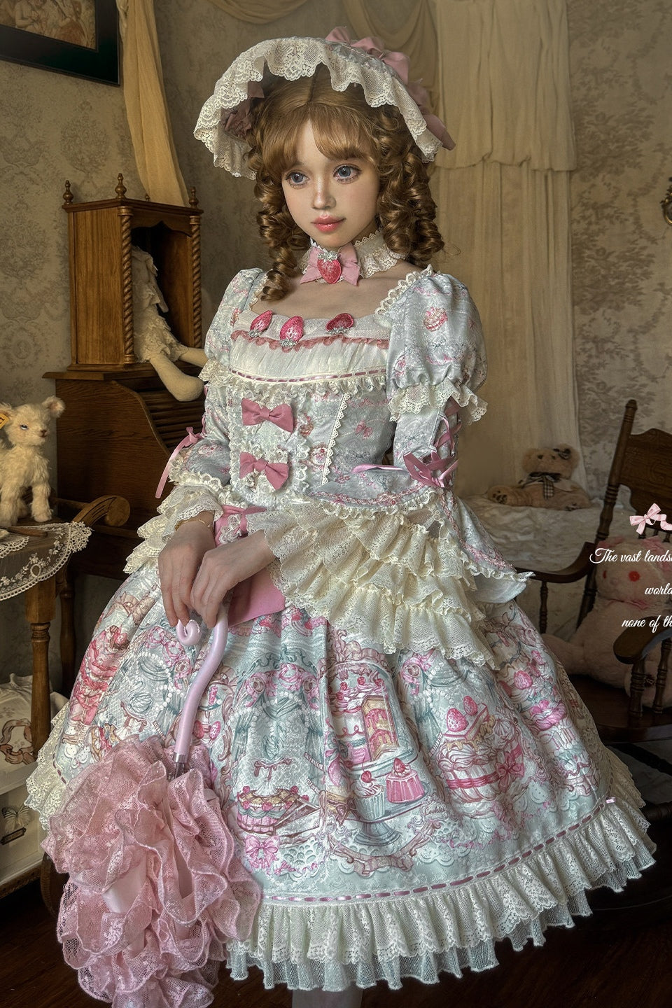 Victoria Cake Blue Grey Jacquard Vintage Sweet Lolita OP Dress