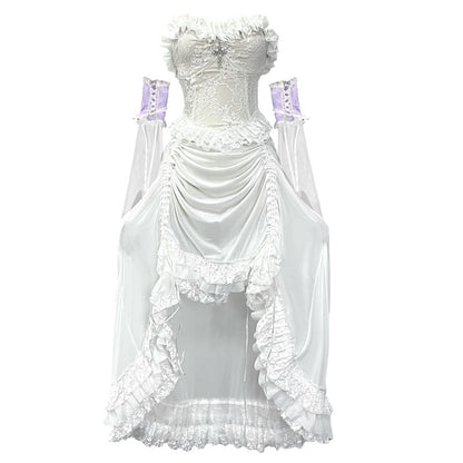 Lolita Gothic white Lace drawstring dress LG1002
