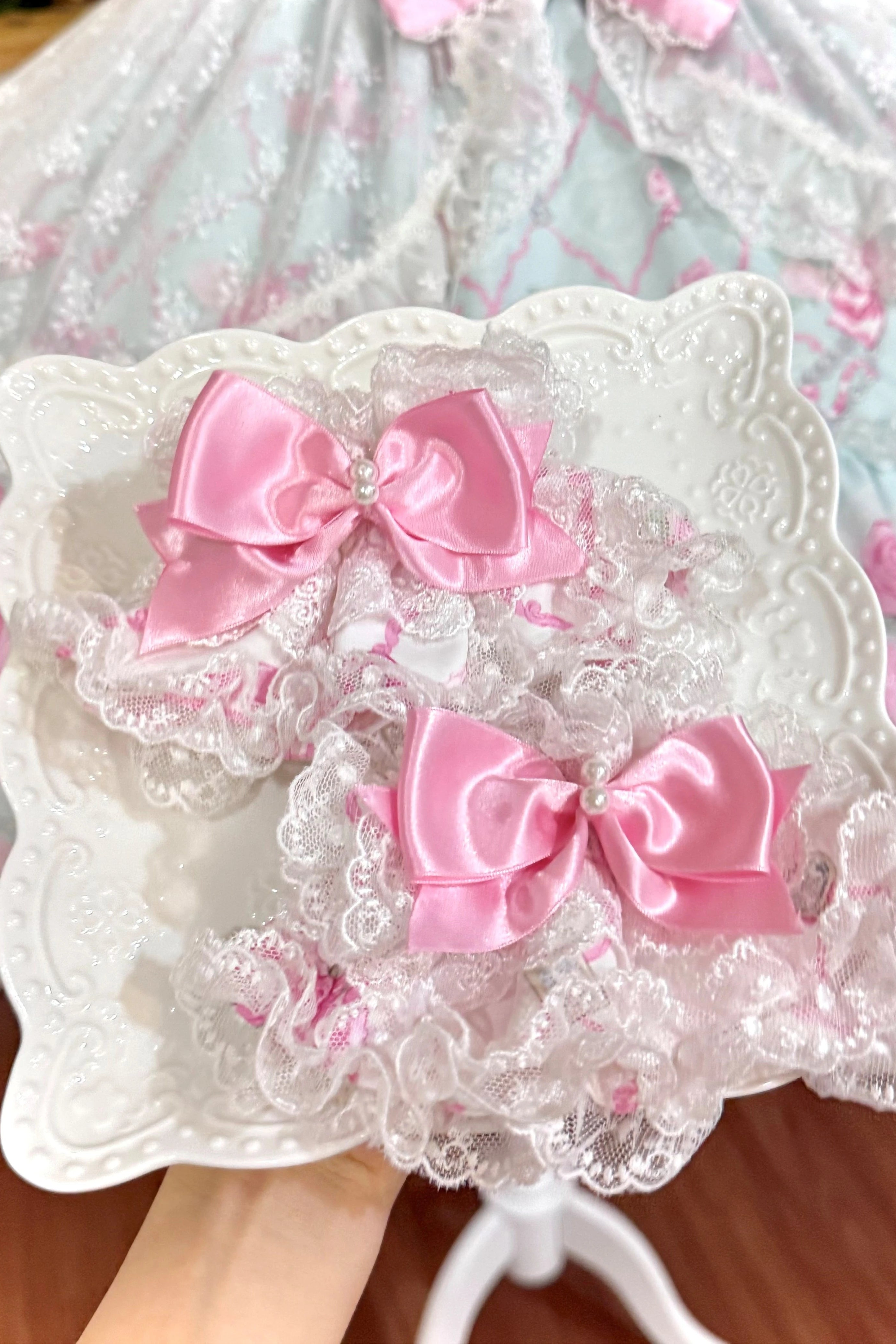 2026 Summer Rose Lattice Lolita Accessories Set