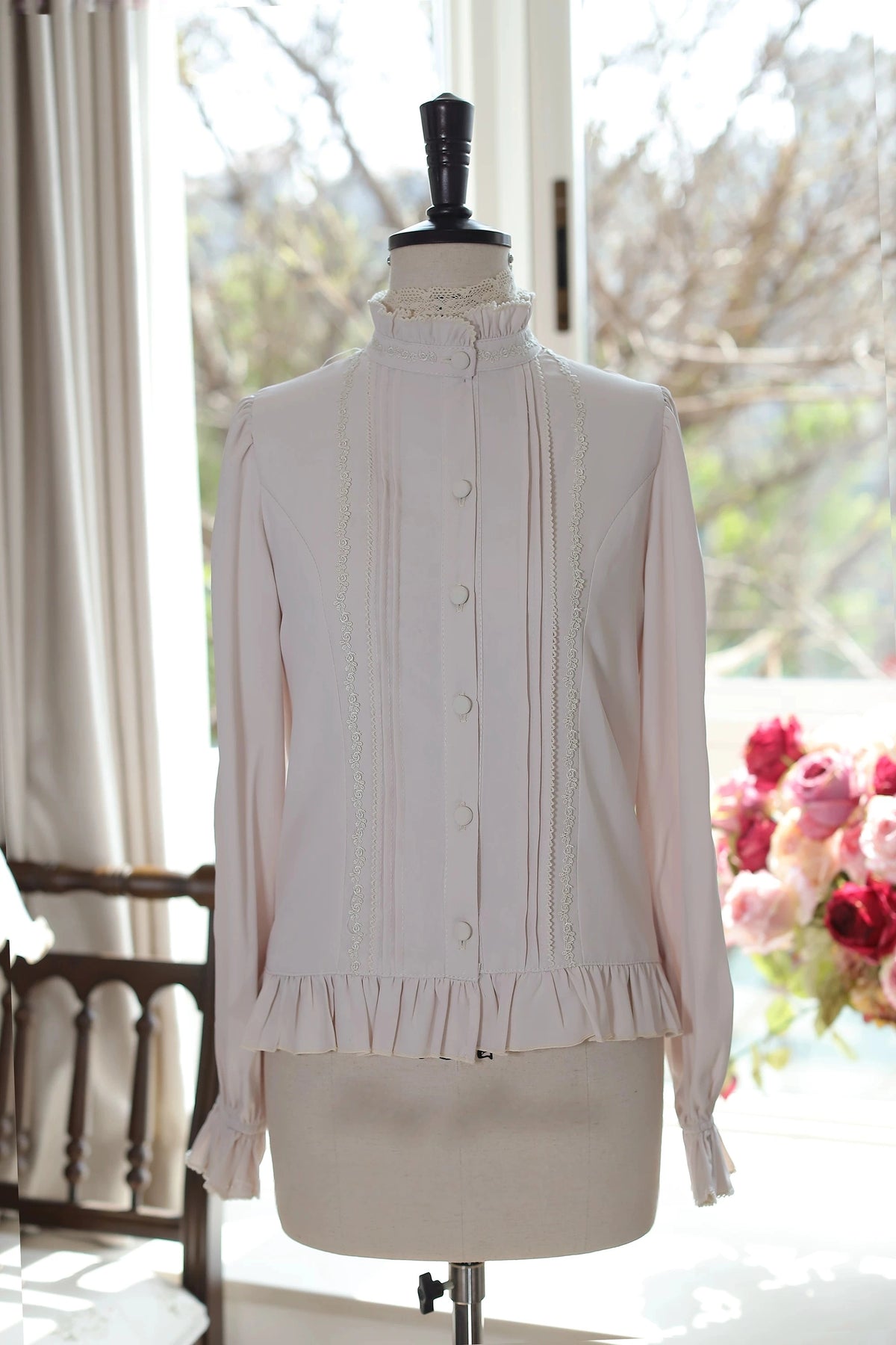 Morning Mist & Letter Paper Stand Collar Classic Lolita Blouse