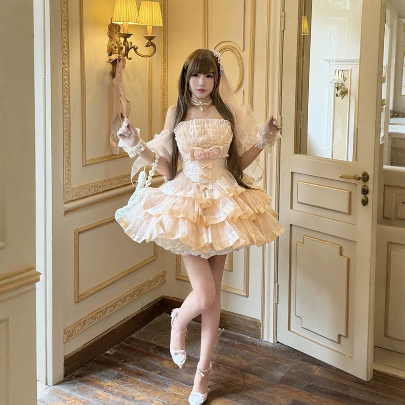 Women's Mousse Love Song Pink Short JSK Ballet Light Wedding Elegant Slimming Dress