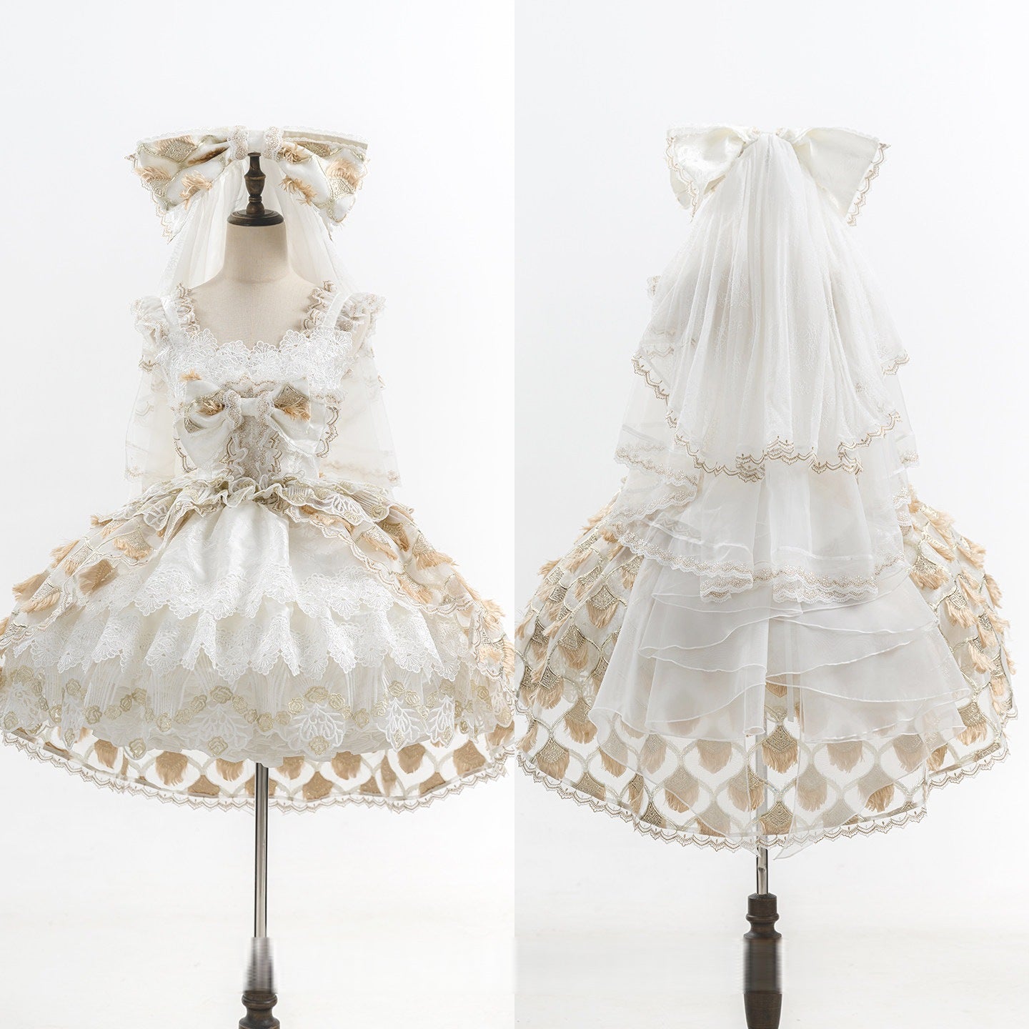 Peacock Feather SP Bridal Lolita White & Gold JSK Dress