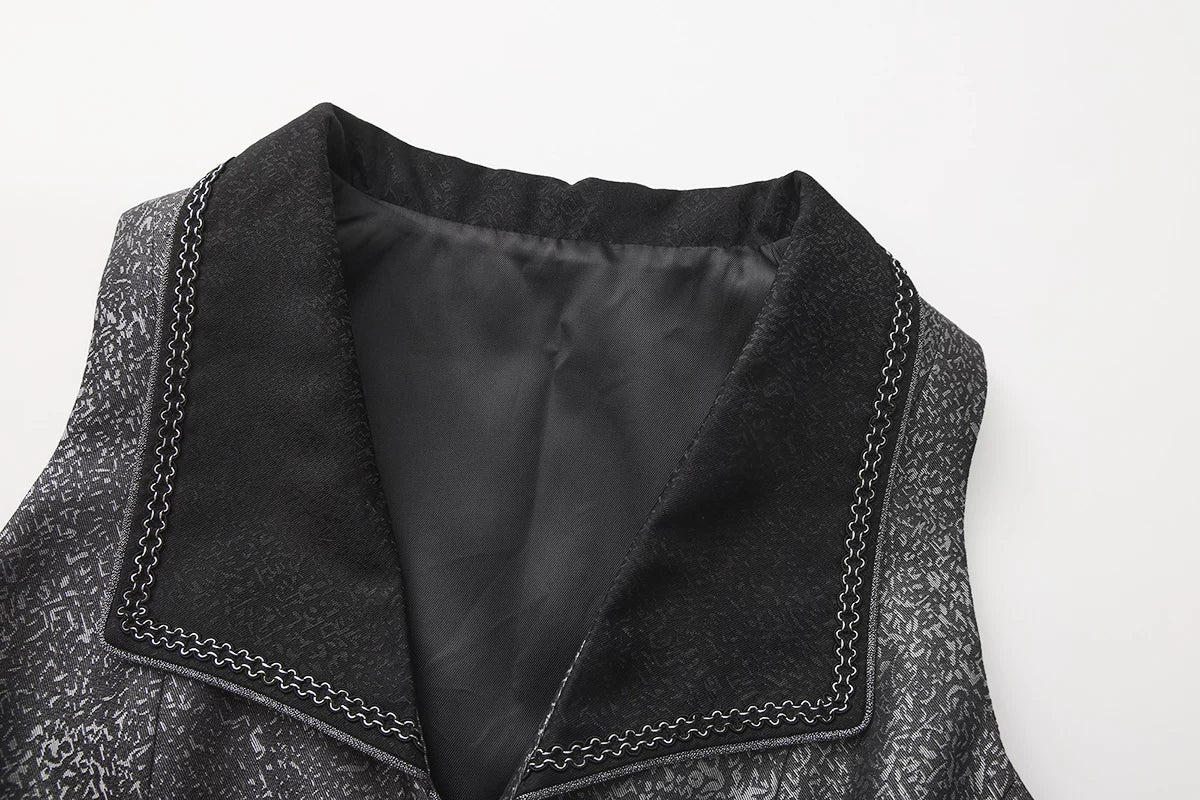 Immortal Misaligned Border Silver Jacquard Gothic Ouji Vest Coat