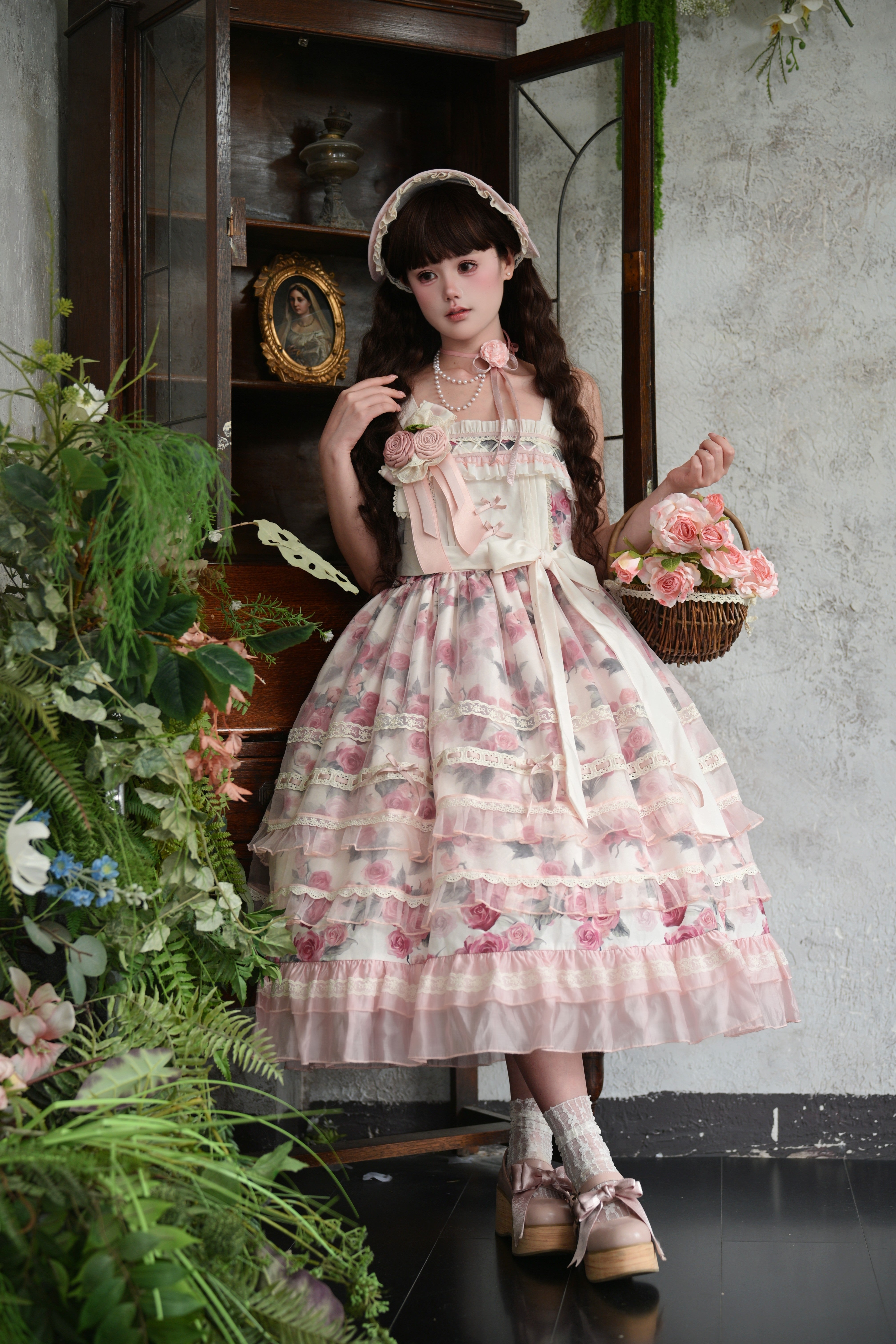 Chloris Rose Garden Classic Sweet Lolita OP JSK & Accessories Set