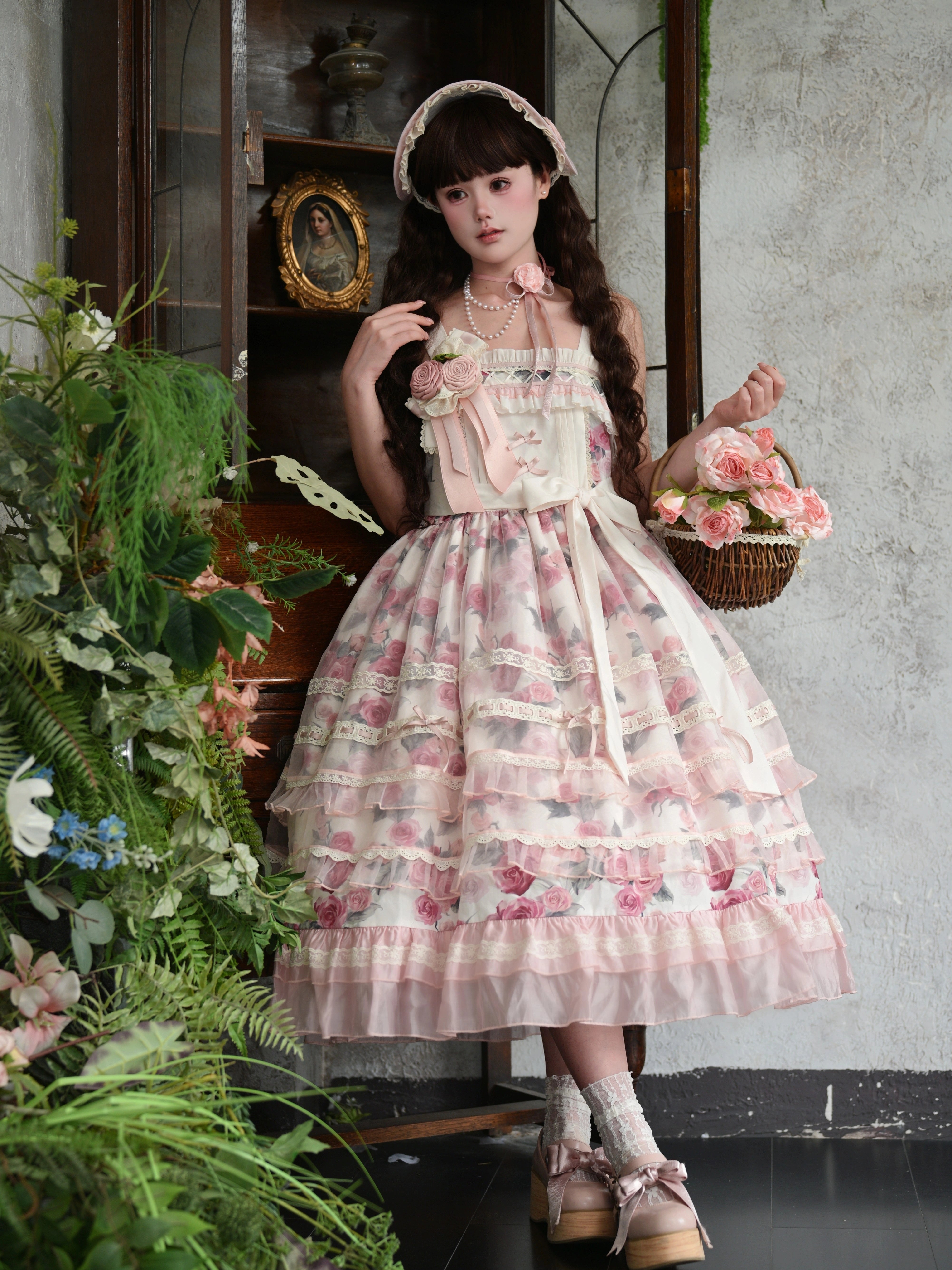 Chloris Rose Garden Classic Sweet Lolita OP JSK & Accessories Set