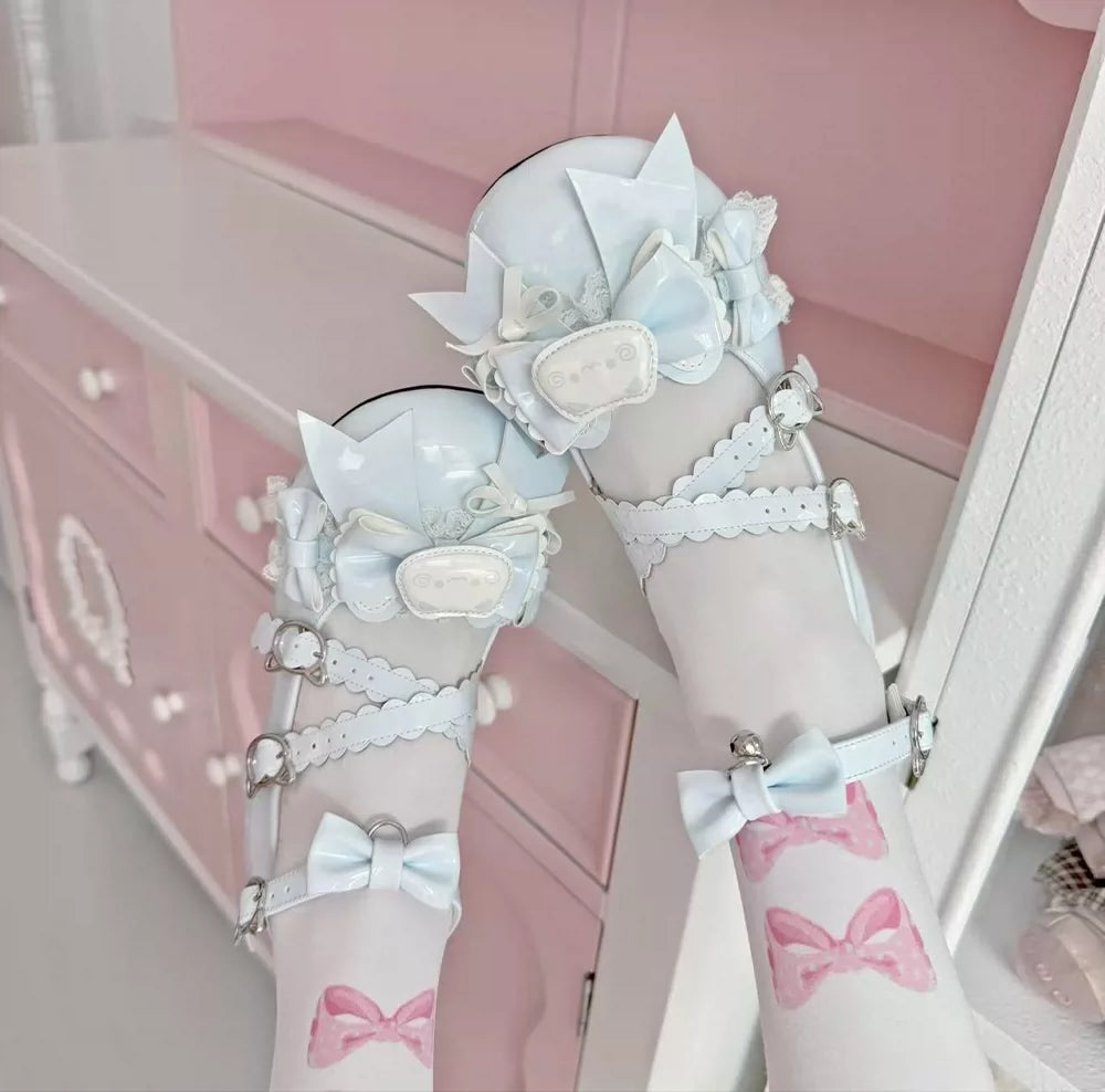Sweet Lolita Cat Heel Mary Jane Bow and Bell Charm Shoes