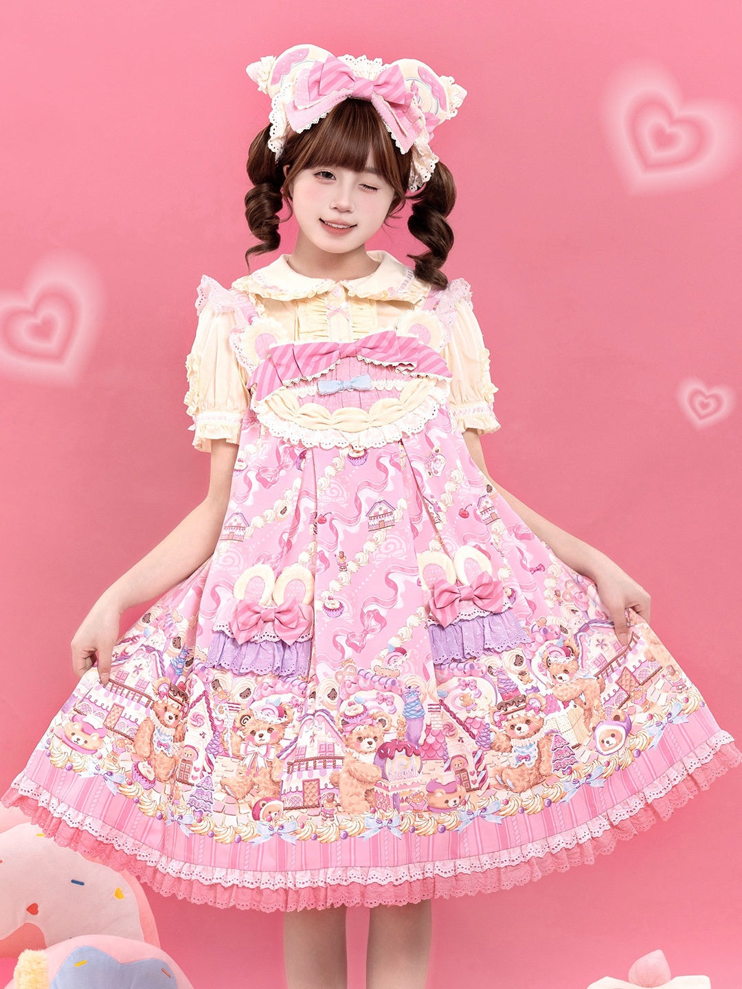 Bear Cake Sweet Lolita OP and JSK Dress Set